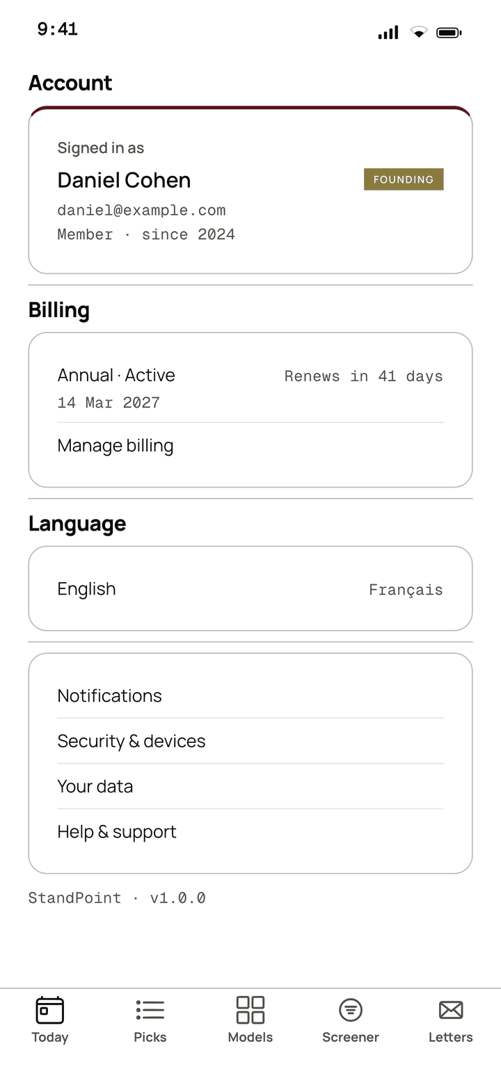 The Account & billing screen