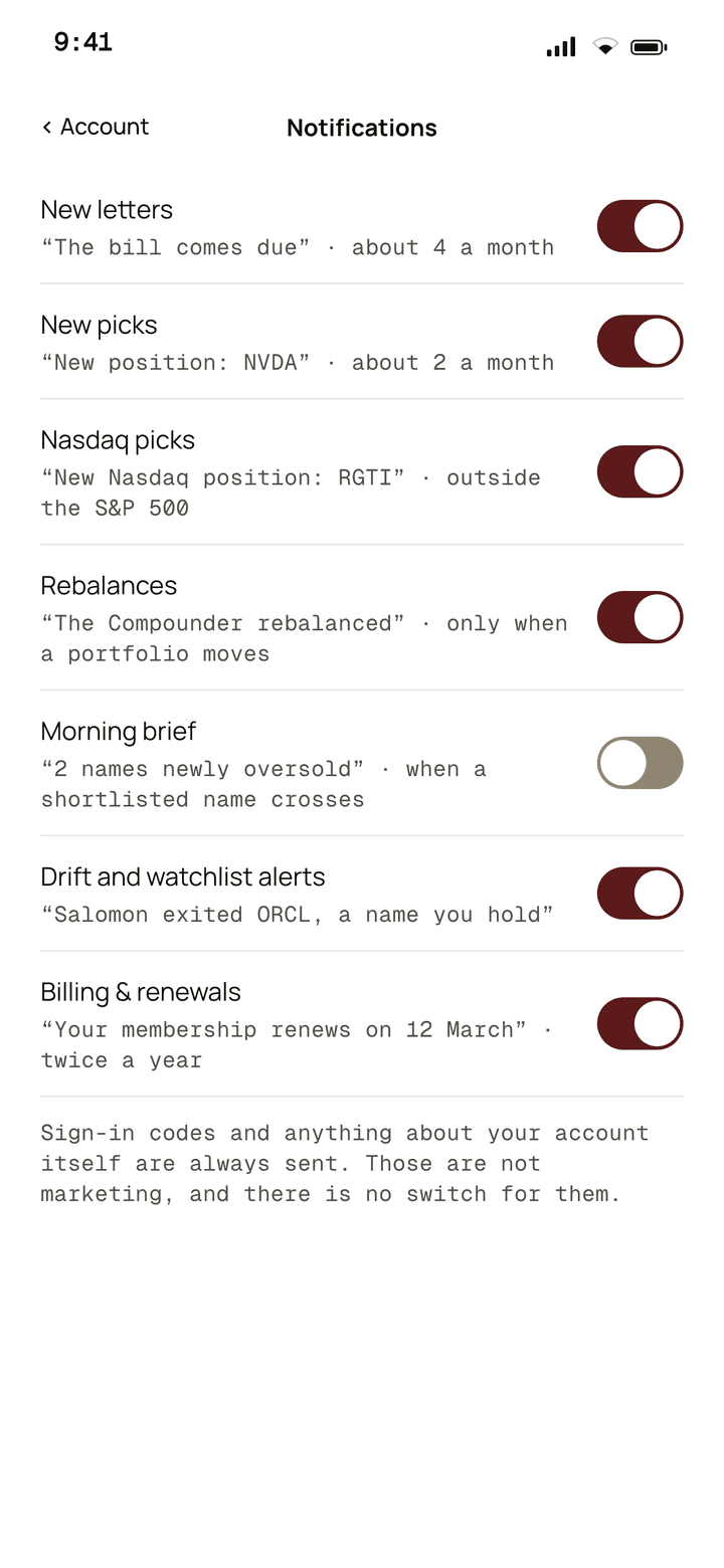The notification settings