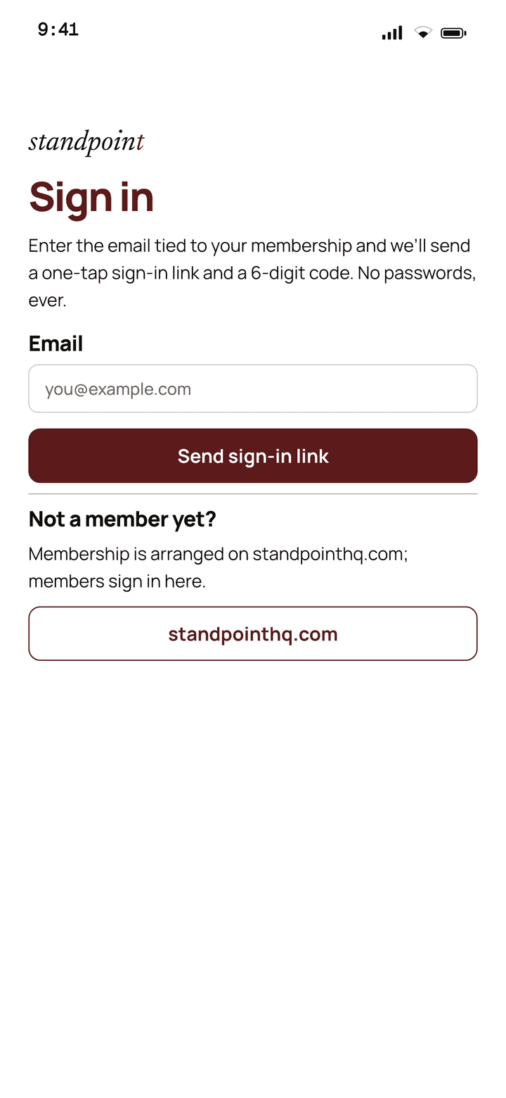 The passwordless sign-in screen